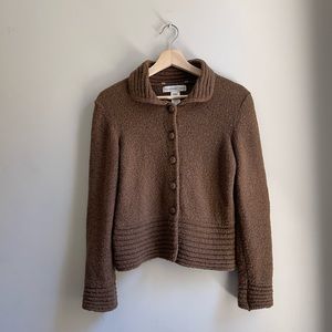 Vintage Taupe Brown Wool Blend Round Buttoned Cardigan Stretch size Small